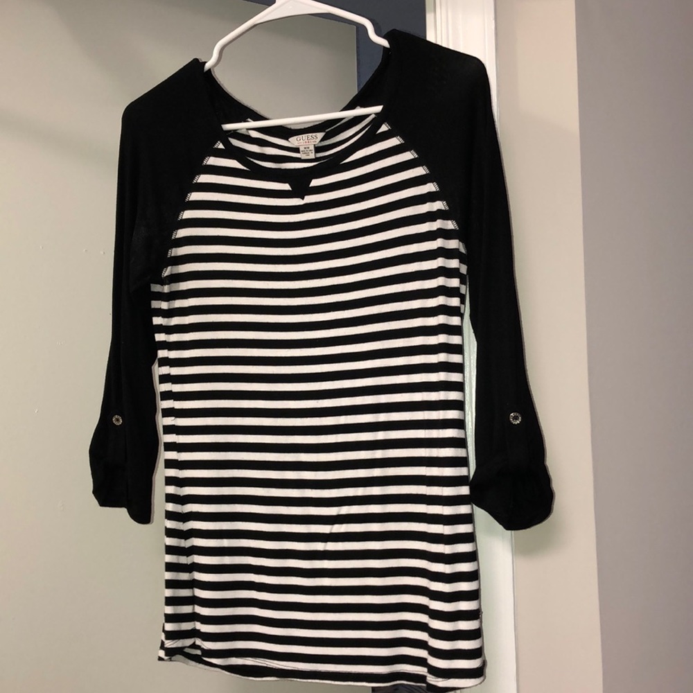 Guess black and white striped top